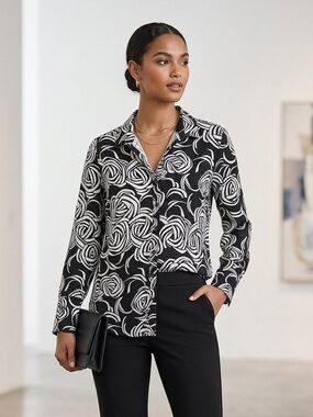 Black and White Floral Women's Top